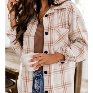 BEIGE PLAID FLANNEL SHACKET